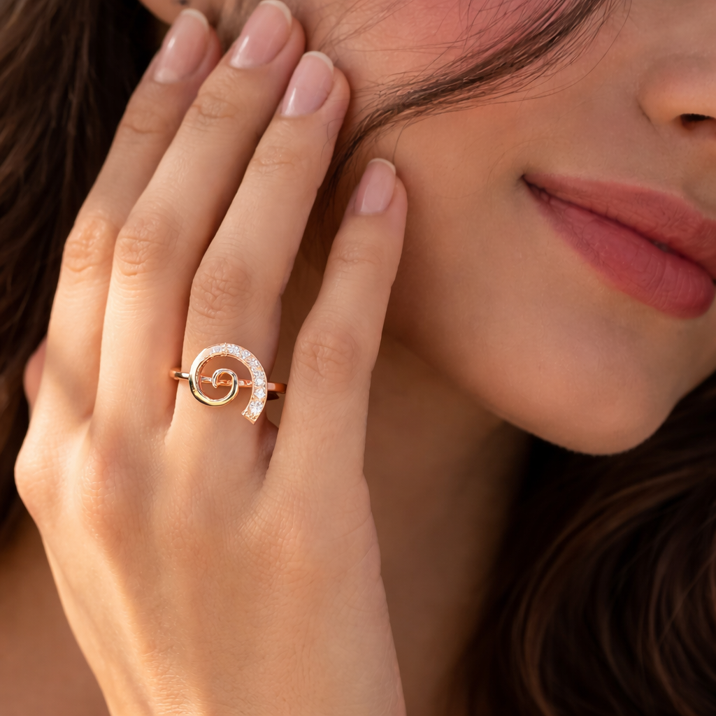Modern Curved Diamond Ring in 14K & 18K Gold | White, Yellow & Rose Gold Designer Diamond Ring