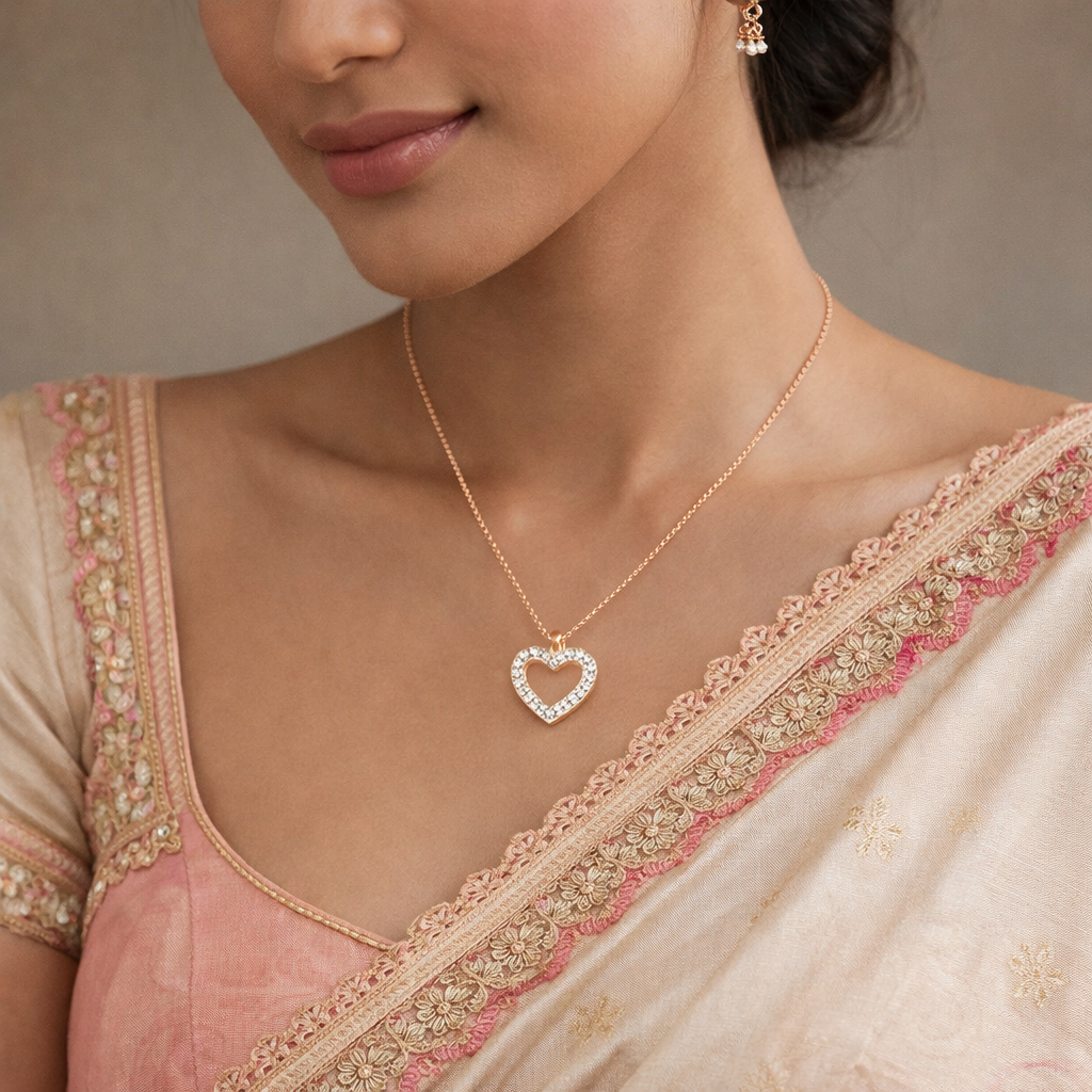 Heart Shape Diamond Pendant Necklace in 14K & 18K Gold | White, Yellow & Rose Gold Heart Diamond Pendant