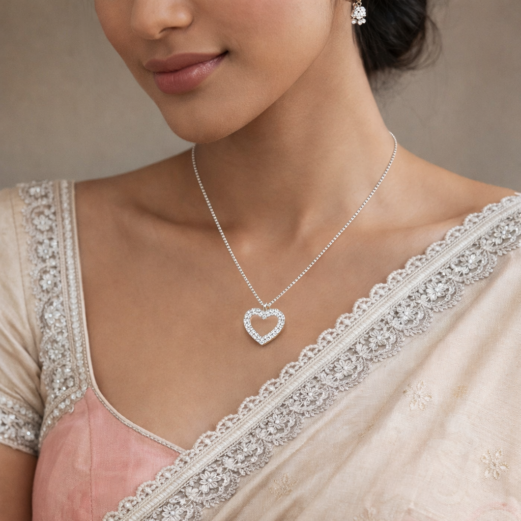 Heart Shape Diamond Pendant Necklace in 14K & 18K Gold | White, Yellow & Rose Gold Heart Diamond Pendant