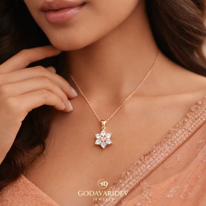 Floral Diamond Pendant Necklace in 14K & 18K Gold | White, Yellow & Rose Gold Flower Diamond Pendant
