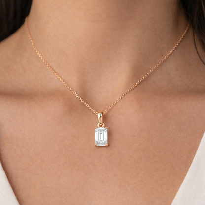 Emerald Cut Diamond Pendant Necklace in 14K & 18K Gold | White, Yellow & Rose Gold Solitaire Pendant