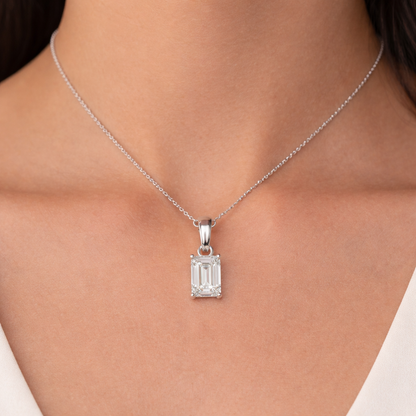 Emerald Cut Diamond Pendant Necklace in 14K & 18K Gold | White, Yellow & Rose Gold Solitaire Pendant