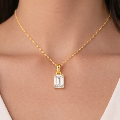 Emerald Cut Diamond Pendant Necklace in 14K & 18K Gold | White, Yellow & Rose Gold Solitaire Pendant