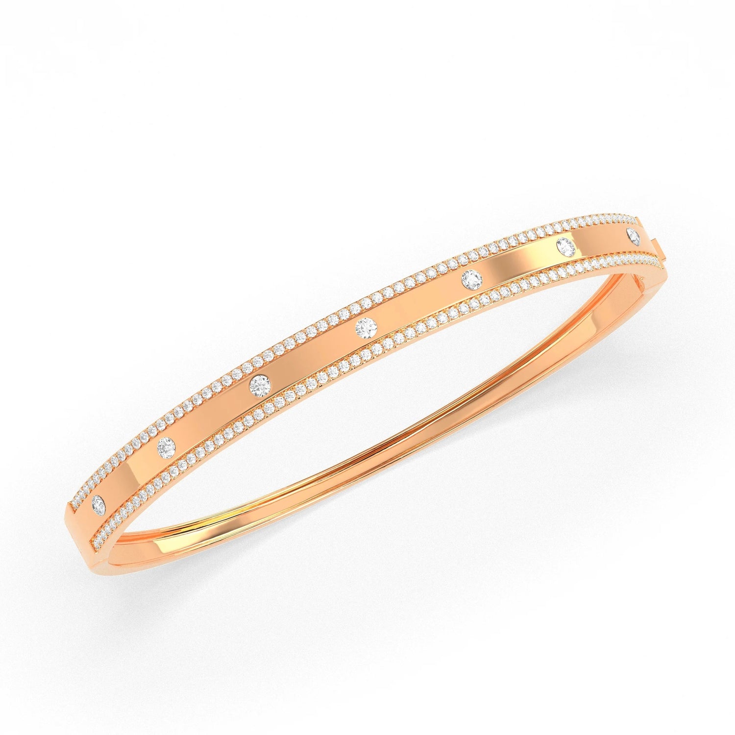 Luxurious flush-set diamond bangle with Pave edges