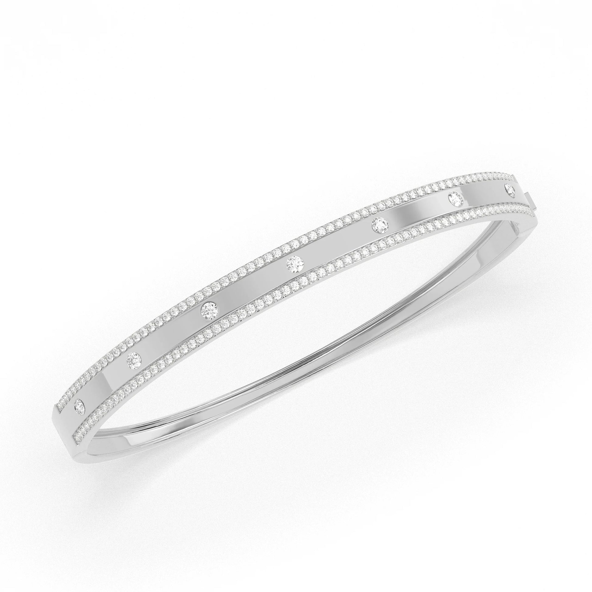 Luxurious flush-set diamond bangle with Pave edges