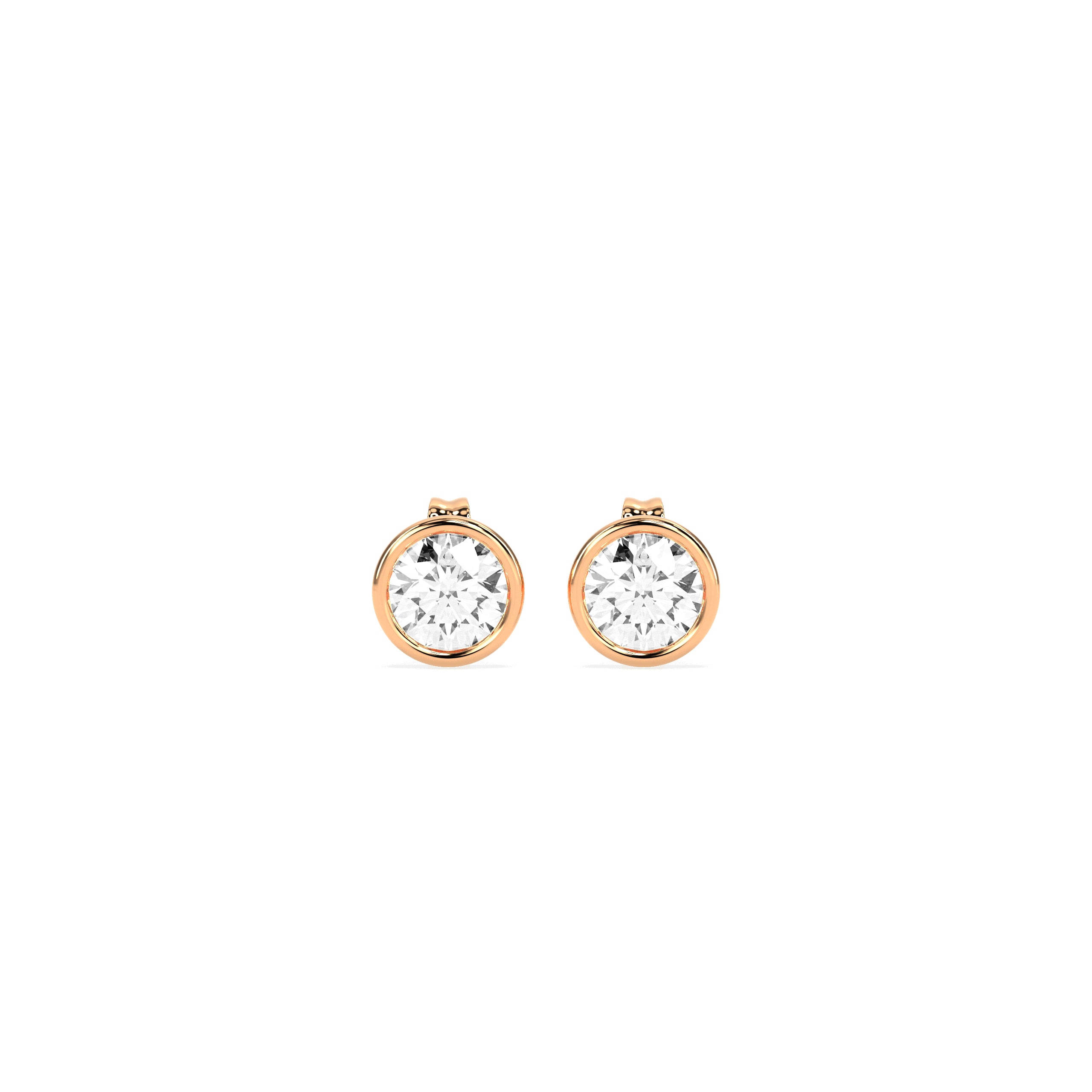 Round Diamond Bezel Set Stud Earrings in 14K & 18K Gold | White, Yellow & Rose Gold Modern Minimal Studs