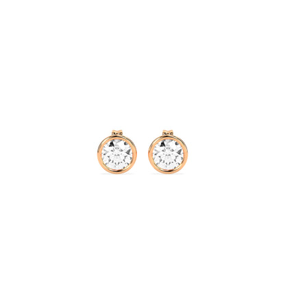Round Diamond Bezel Set Stud Earrings in 14K & 18K Gold | White, Yellow & Rose Gold Modern Minimal Studs