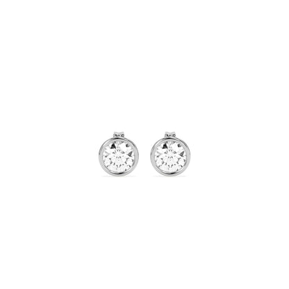 Round Diamond Bezel Set Stud Earrings in 14K & 18K Gold | White, Yellow & Rose Gold Modern Minimal Studs