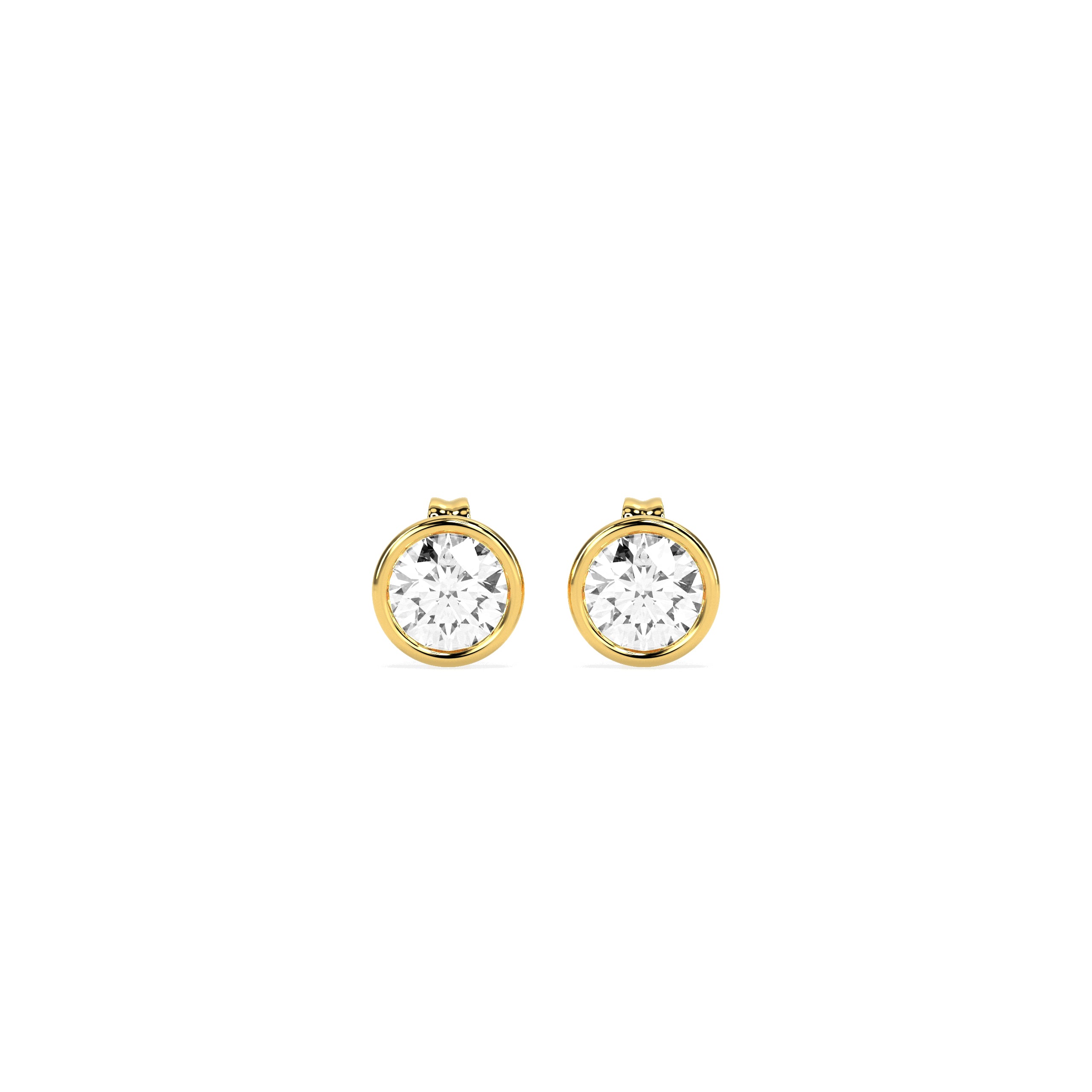 Round Diamond Bezel Set Stud Earrings in 14K & 18K Gold | White, Yellow & Rose Gold Modern Minimal Studs
