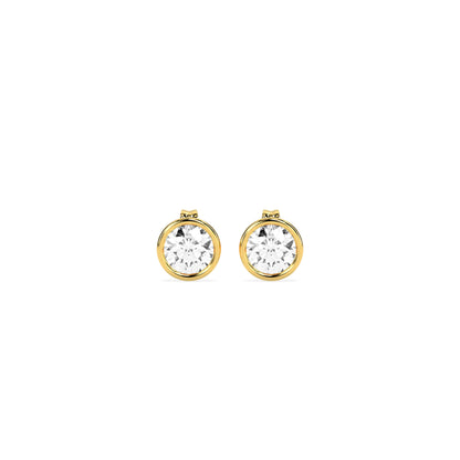 Round Diamond Bezel Set Stud Earrings in 14K & 18K Gold | White, Yellow & Rose Gold Modern Minimal Studs