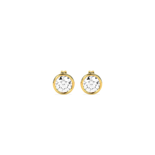 Round Diamond Bezel Set Stud Earrings in 14K & 18K Gold | White, Yellow & Rose Gold Modern Minimal Studs