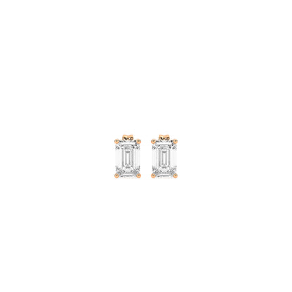 Emerald Cut Diamond Stud Earrings in 14K & 18K Gold | White, Yellow & Rose Gold Minimal Luxury Earrings