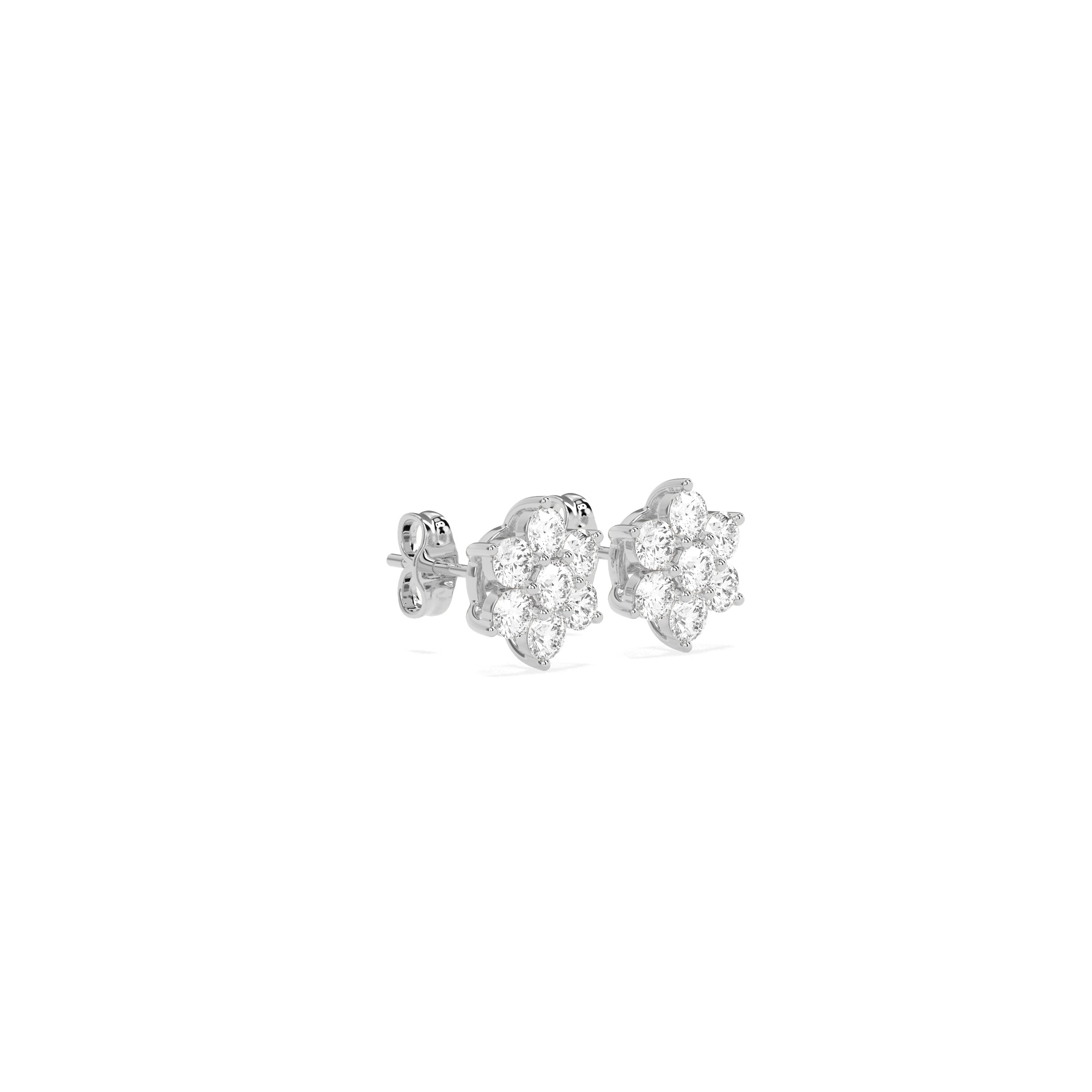Flower Cluster Round Diamond Earring - Godahari Dev Jewells