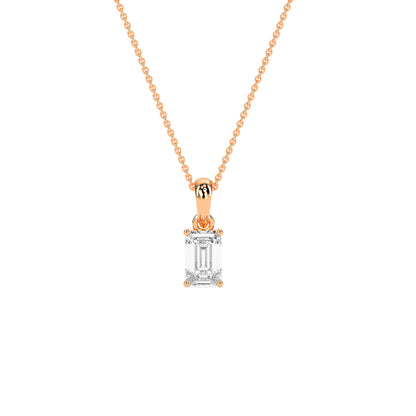 Emerald Cut Diamond Pendant Necklace in 14K & 18K Gold | White, Yellow & Rose Gold Solitaire Pendant