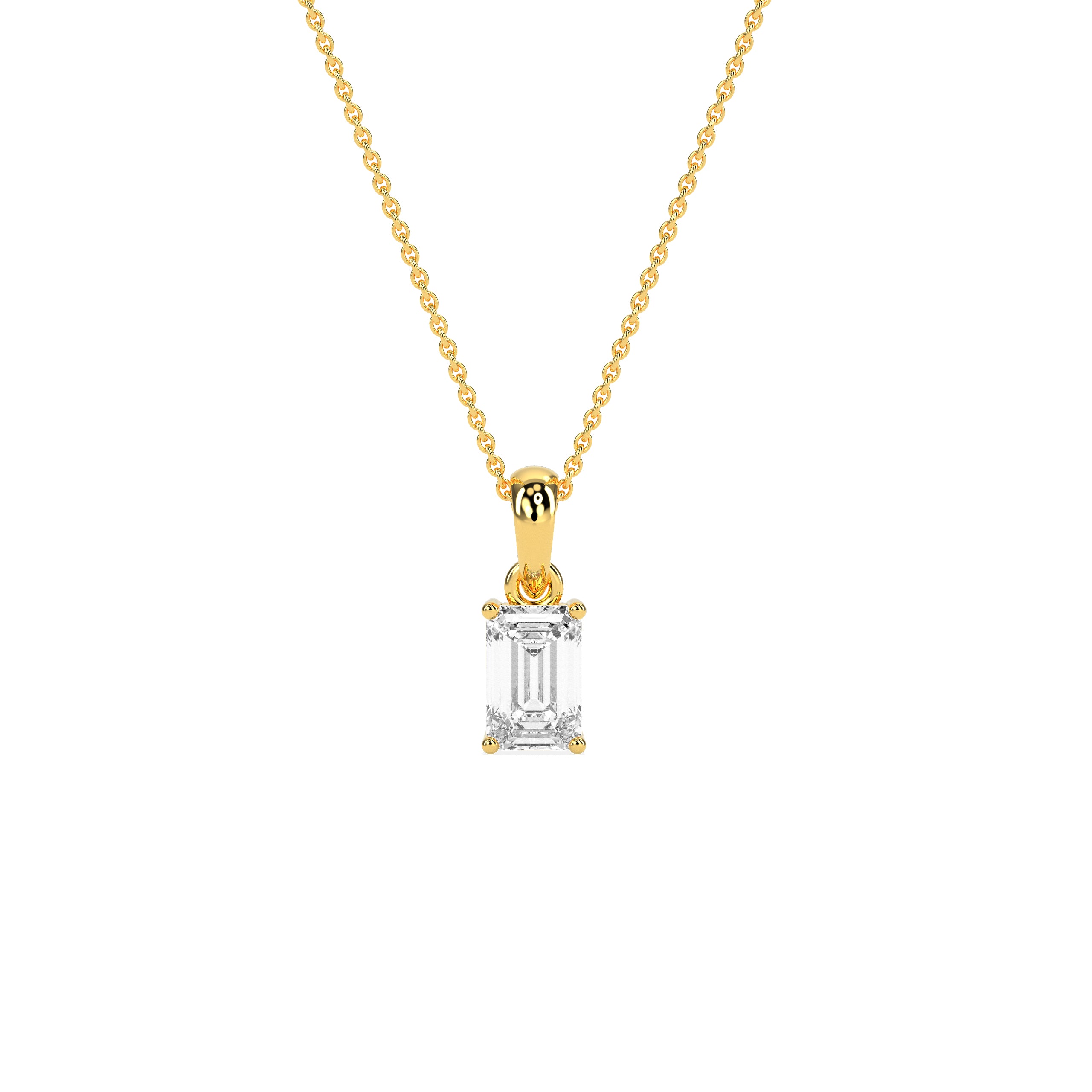 Emerald Cut Diamond Pendant Necklace in 14K & 18K Gold | White, Yellow & Rose Gold Solitaire Pendant