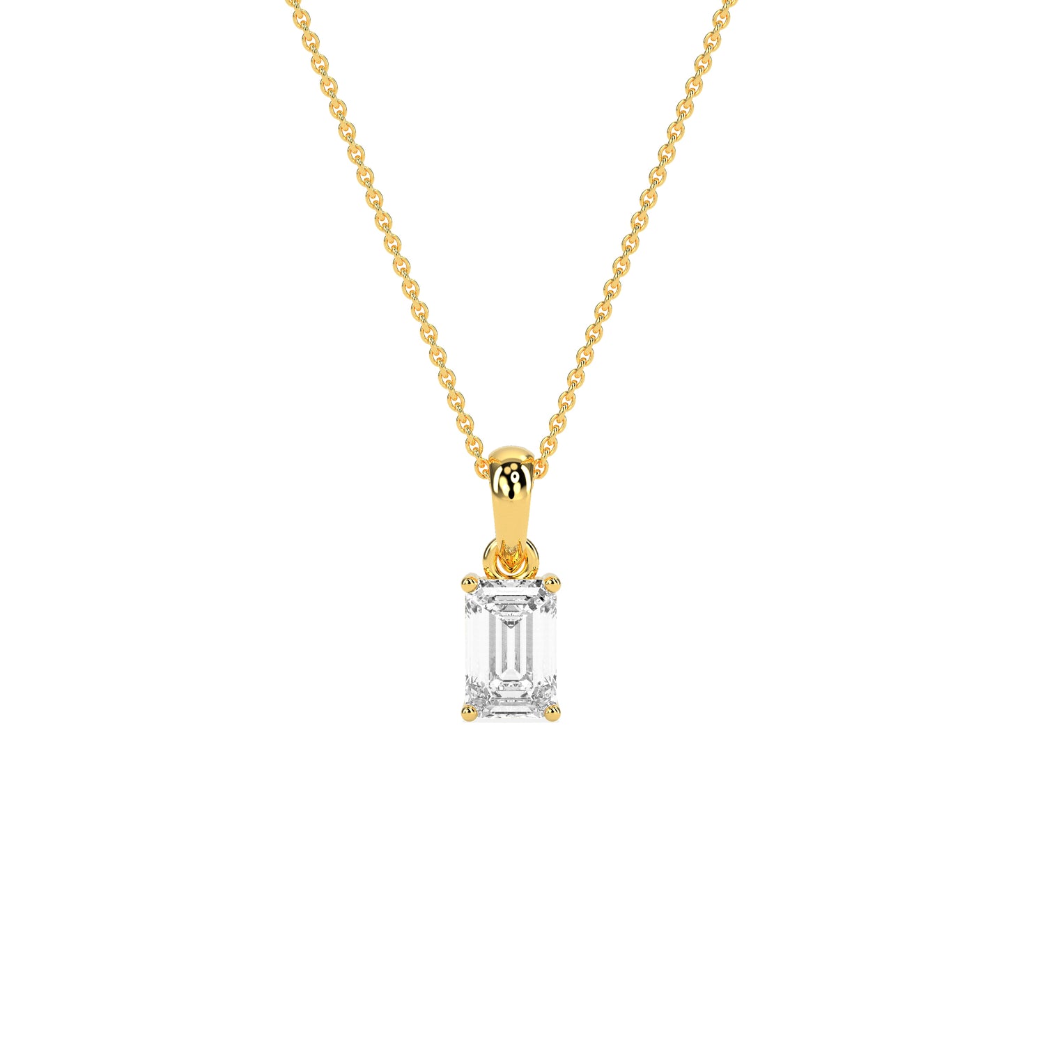 Emerald Cut Diamond Pendant Necklace in 14K & 18K Gold | White, Yellow & Rose Gold Solitaire Pendant