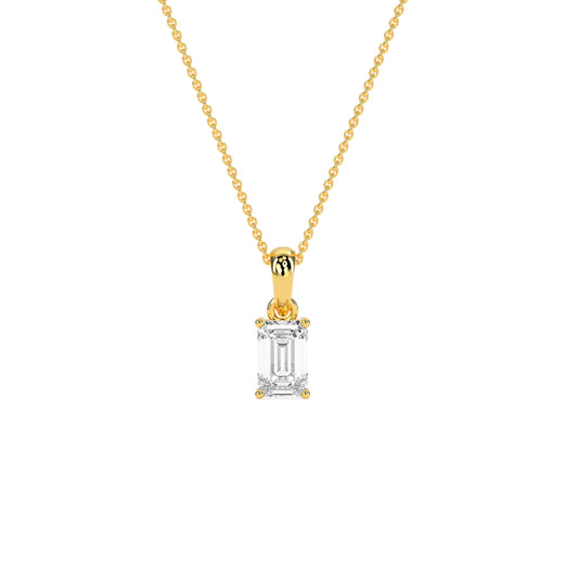 Emerald Cut Diamond Pendant Necklace in 14K & 18K Gold | White, Yellow & Rose Gold Solitaire Pendant