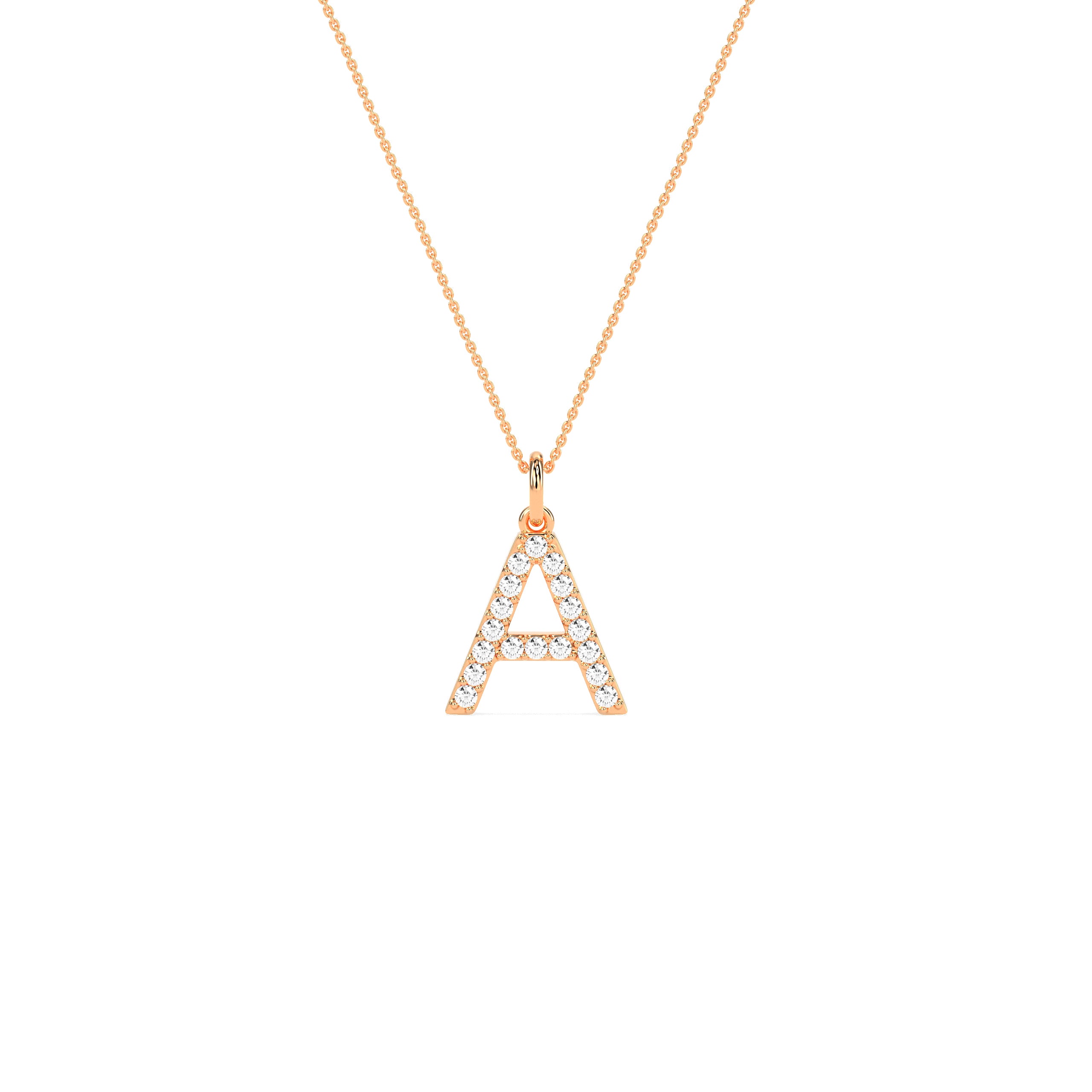 A Letter Diamond Pendant Necklace in 14K & 18K Gold | White, Yellow & Rose Gold Initial Pendant