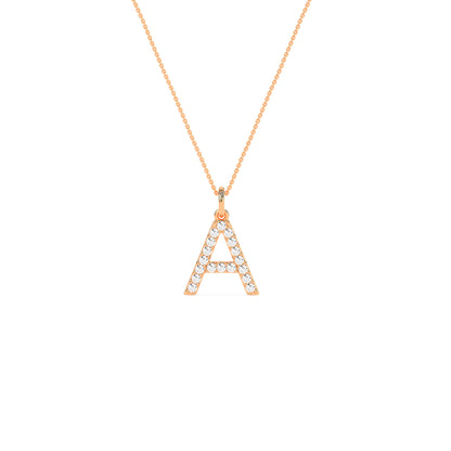 A Letter Diamond Pendant Necklace in 14K & 18K Gold | White, Yellow & Rose Gold Initial Pendant