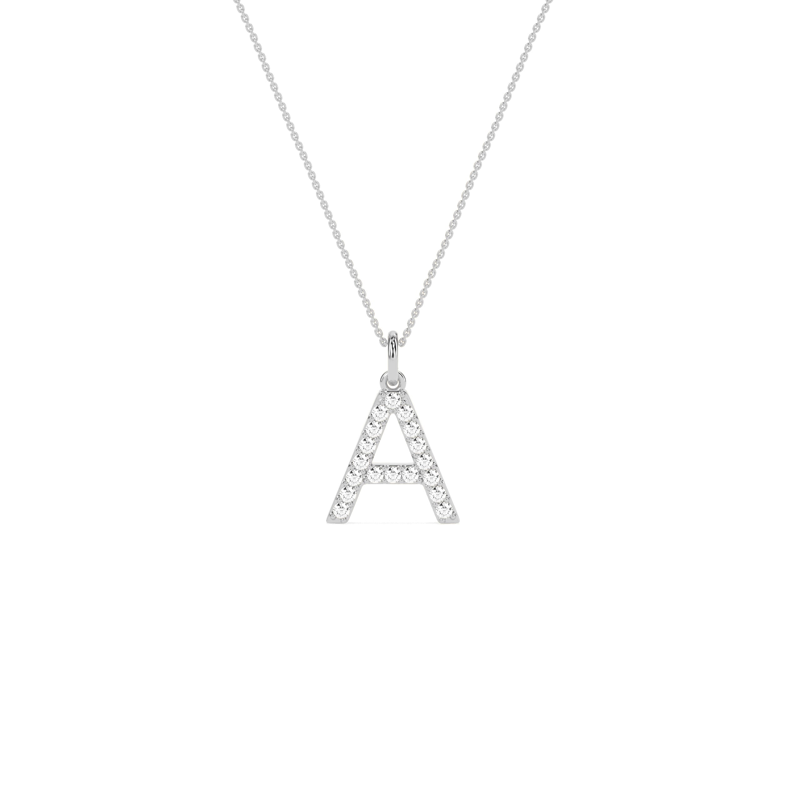 A Letter Diamond Pendant Necklace in 14K & 18K Gold | White, Yellow & Rose Gold Initial Pendant