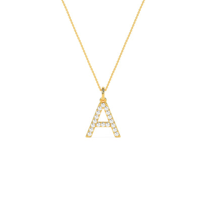 A Letter Diamond Pendant Necklace in 14K & 18K Gold | White, Yellow & Rose Gold Initial Pendant