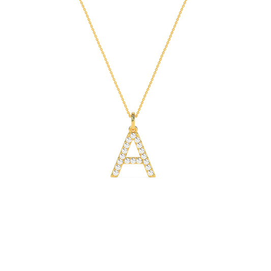 A Letter Diamond Pendant Necklace in 14K & 18K Gold | White, Yellow & Rose Gold Initial Pendant
