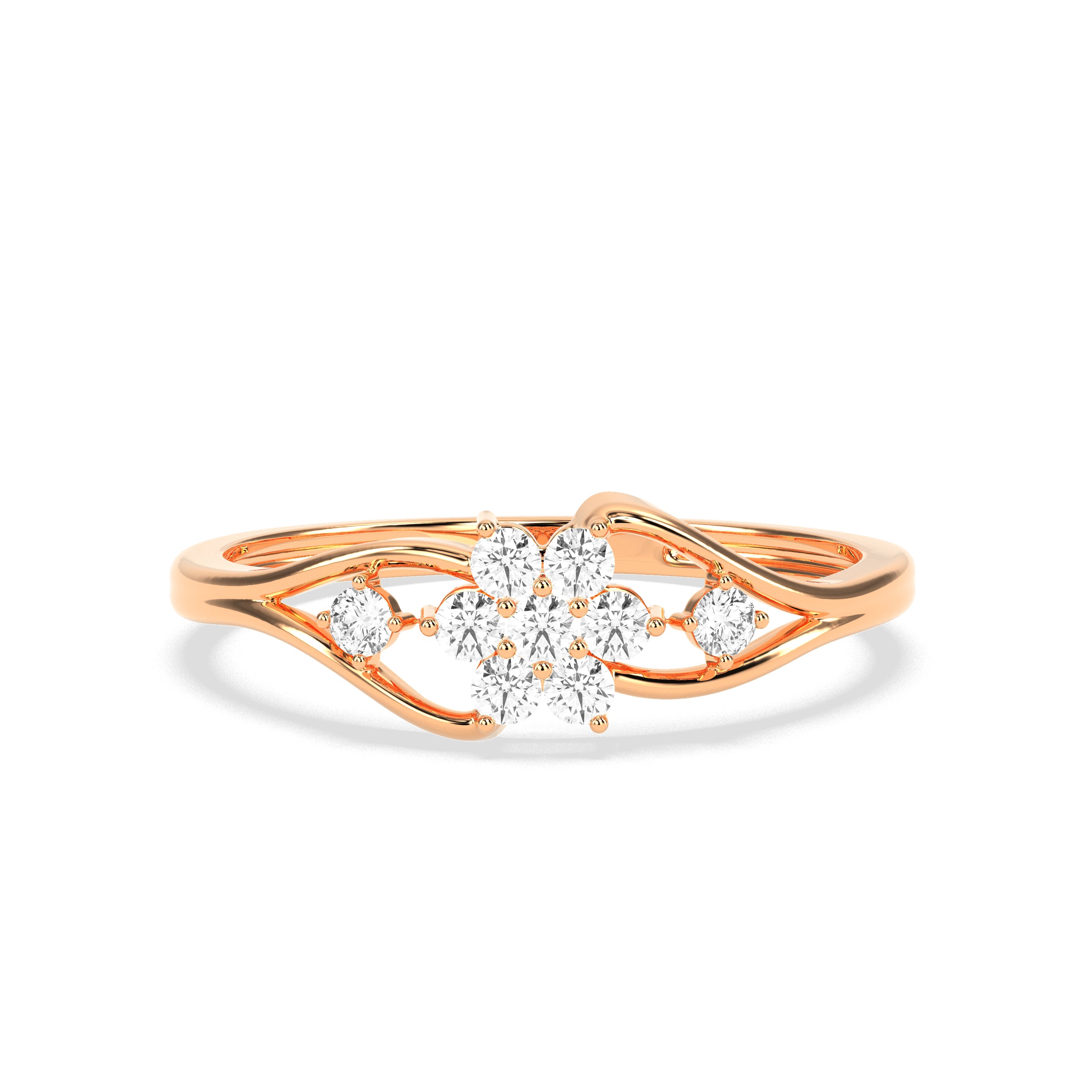 Floral Diamond Ring with Leaf Accents in 14K & 18K Gold | White, Yellow & Rose Gold Diamond Ring