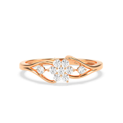 Floral Diamond Ring with Leaf Accents in 14K & 18K Gold | White, Yellow & Rose Gold Diamond Ring