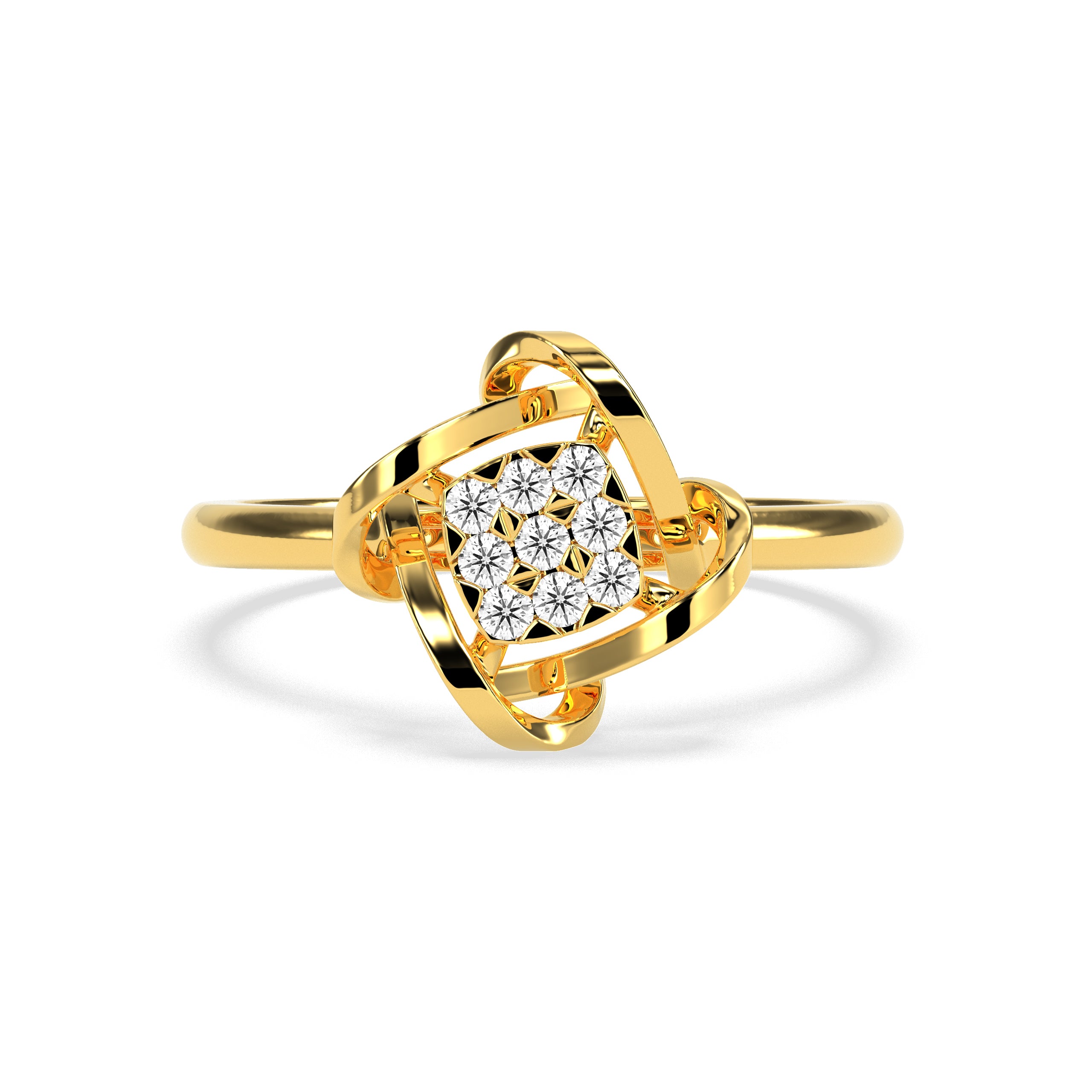 Geometric Diamond Cluster Ring in 14K & 18K Gold | White, Yellow & Rose Gold Modern Designer Ring
