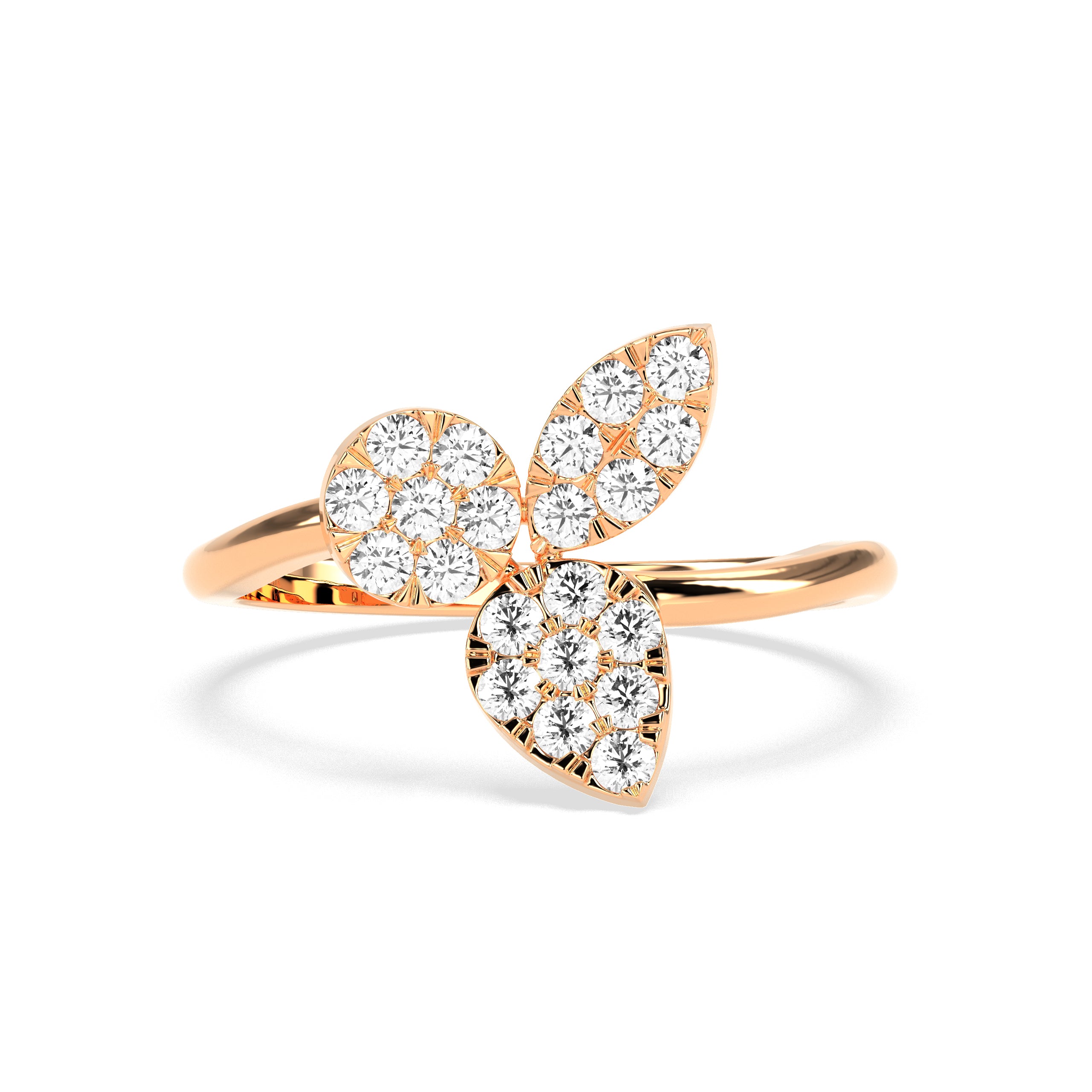 Three Leaf Diamond Ring in 14K & 18K Gold | White, Yellow & Rose Gold Floral Diamond Ring