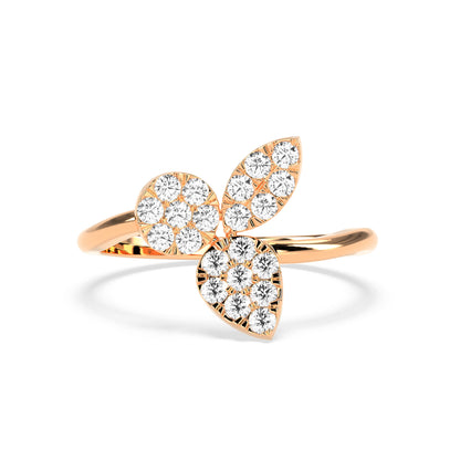 Three Leaf Diamond Ring in 14K & 18K Gold | White, Yellow & Rose Gold Floral Diamond Ring