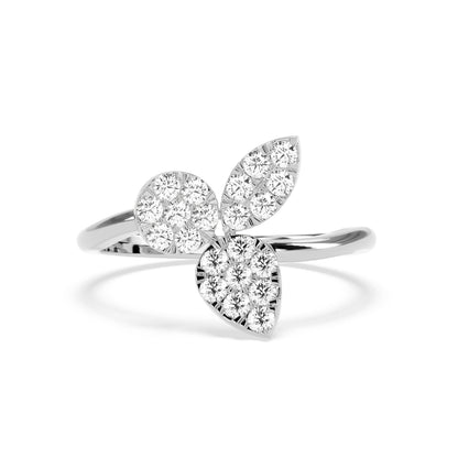 Three Leaf Diamond Ring in 14K & 18K Gold | White, Yellow & Rose Gold Floral Diamond Ring