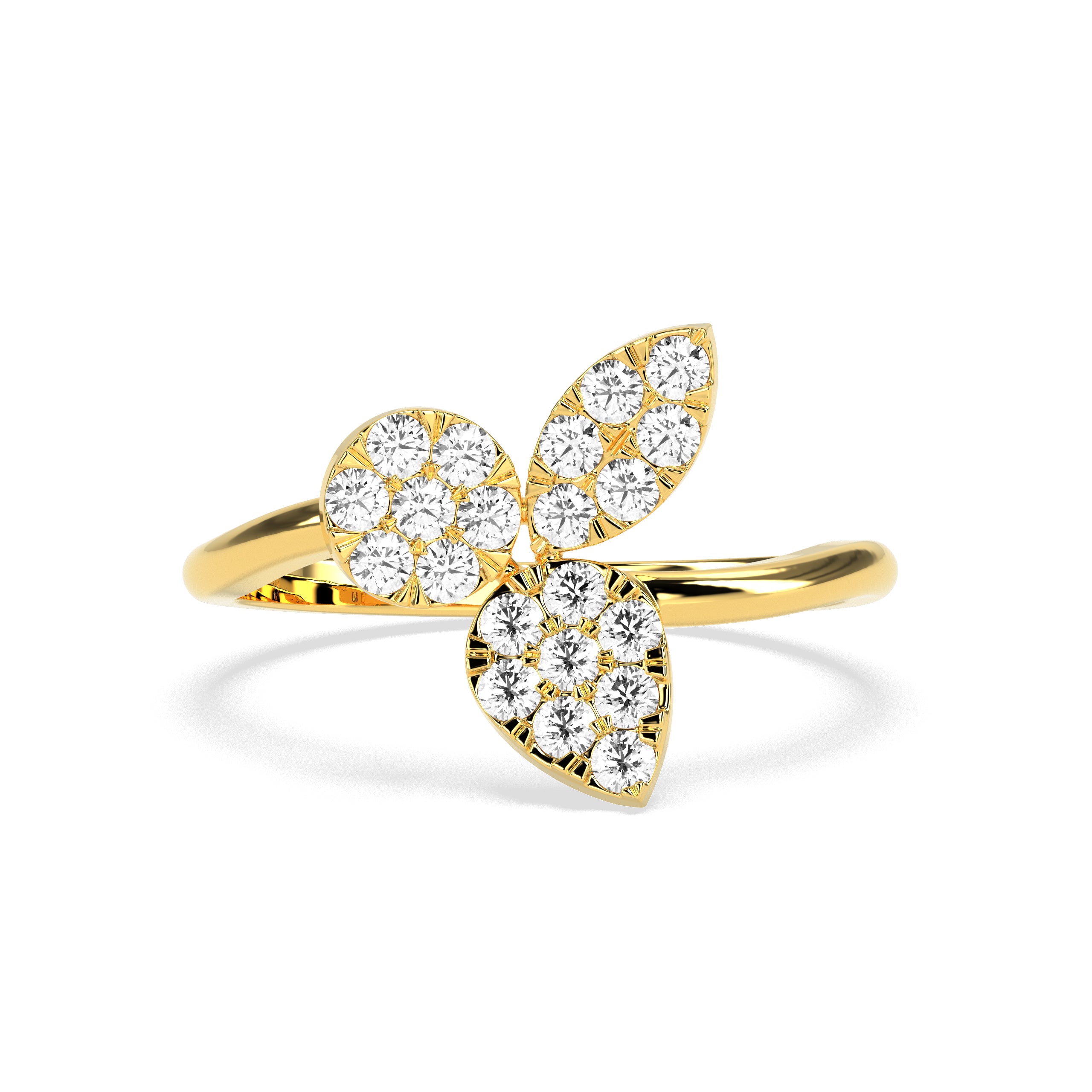 Three Leaf Diamond Ring in 14K & 18K Gold | White, Yellow & Rose Gold Floral Diamond Ring