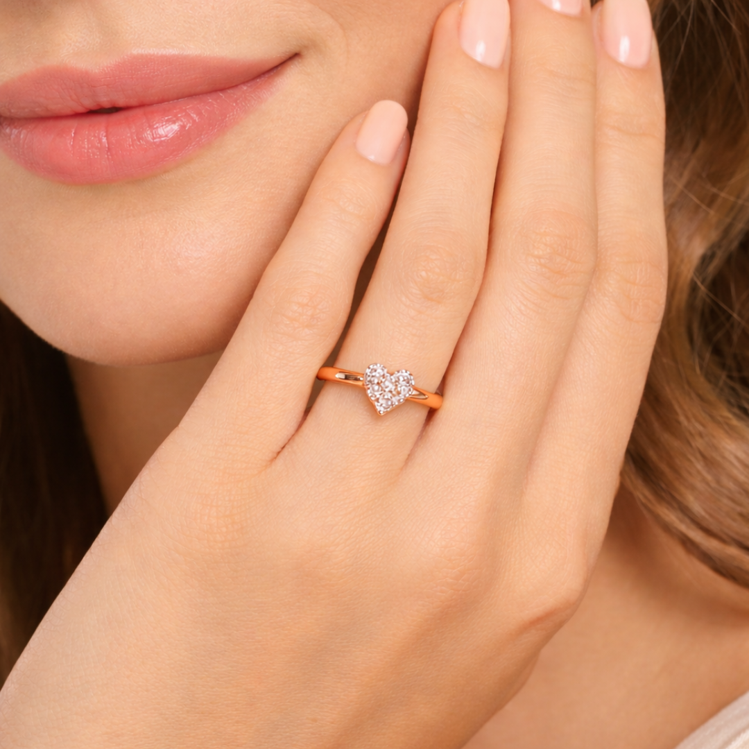 Heart Shape Diamond Cluster Ring in 14K/18K White, Yellow & Rose Gold | Elegant Love Diamond Ring | Godavaridev Jewells