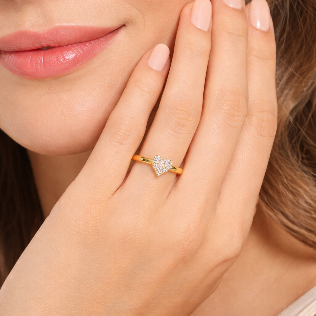 Heart Shape Diamond Cluster Ring in 14K/18K White, Yellow & Rose Gold | Elegant Love Diamond Ring | Godavaridev Jewells