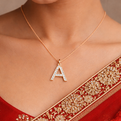 A Letter Diamond Pendant Necklace in 14K & 18K Gold | White, Yellow & Rose Gold Initial Pendant