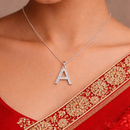 A Letter Diamond Pendant Necklace in 14K & 18K Gold | White, Yellow & Rose Gold Initial Pendant