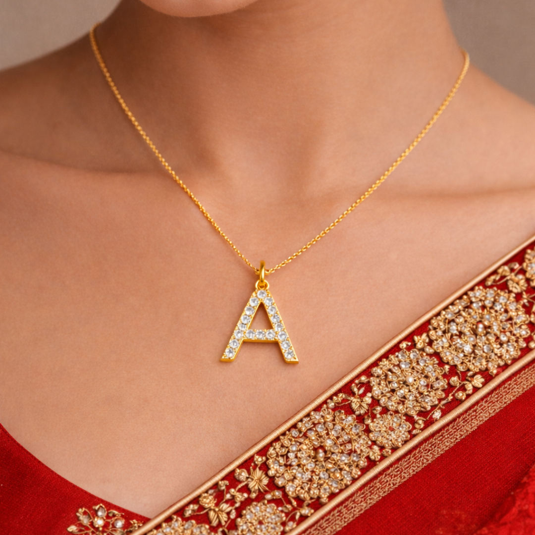A Letter Diamond Pendant Necklace in 14K & 18K Gold | White, Yellow & Rose Gold Initial Pendant
