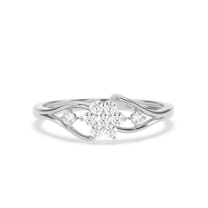 Floral Diamond Ring with Leaf Accents in 14K & 18K Gold | White, Yellow & Rose Gold Diamond Ring