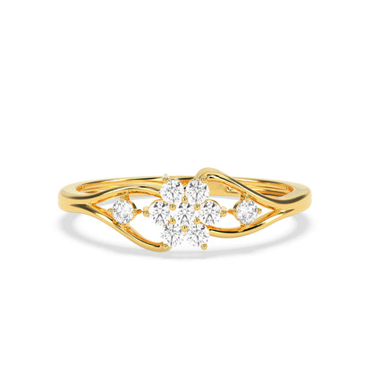 Floral Diamond Ring with Leaf Accents in 14K & 18K Gold | White, Yellow & Rose Gold Diamond Ring